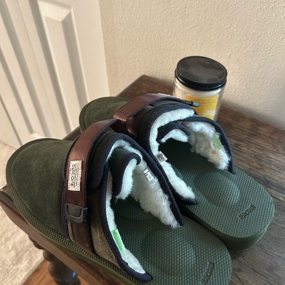Suicoke Olive and Chocolate Slide Sandals - Picture 1 of 2